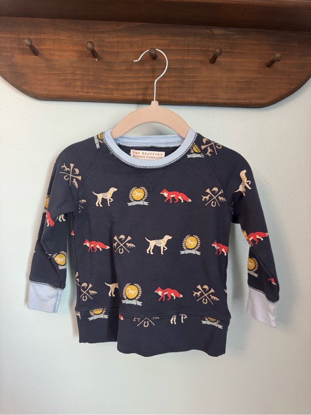 The Beaufort Bonnet Company Navy Long Sleeve Tee with Fox & Dog Print